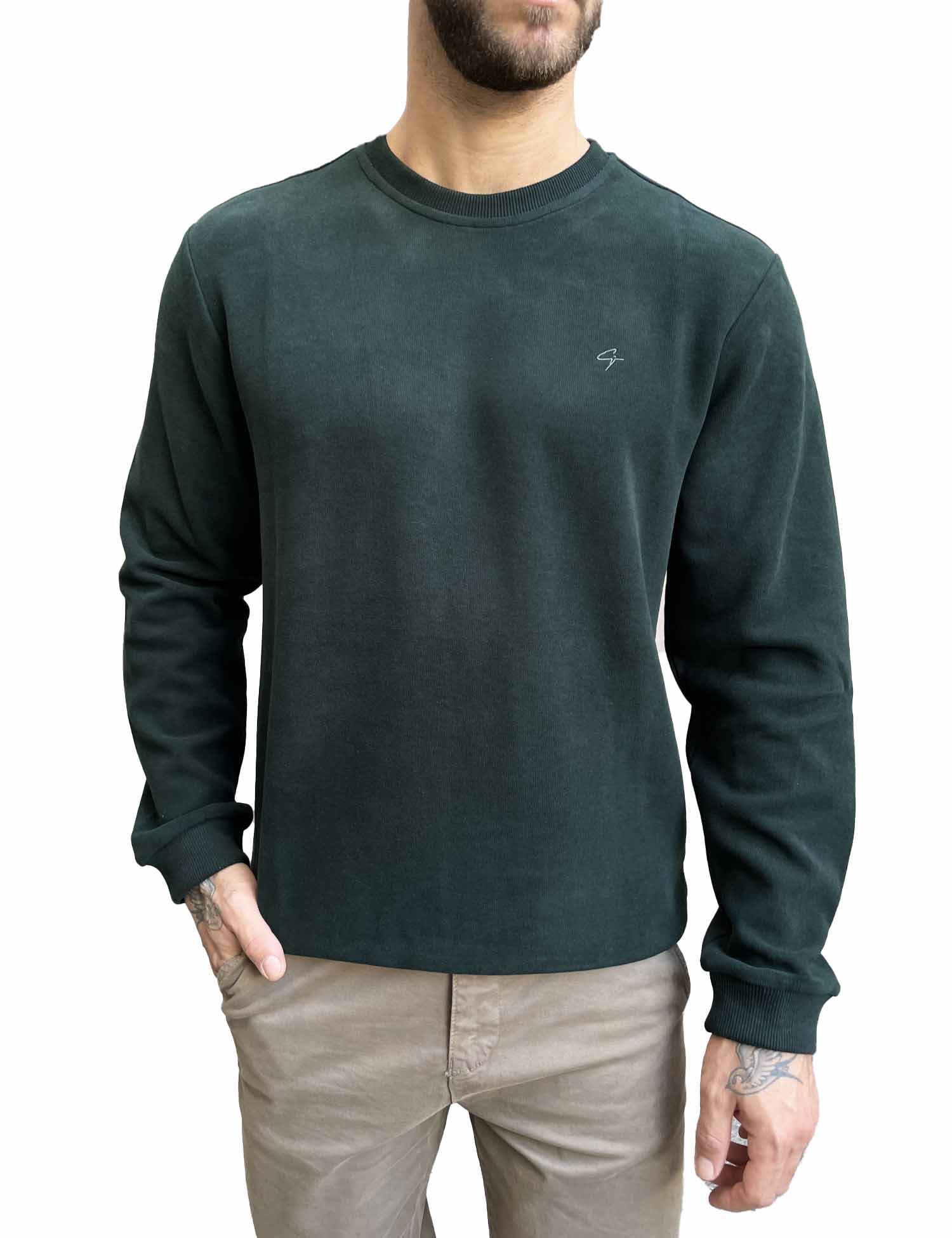 Ανδρική κυπαρισσί πλεκτή βαμβακερή μακρυμάνικη μπλούζα plus size 2308D φωτογραφία